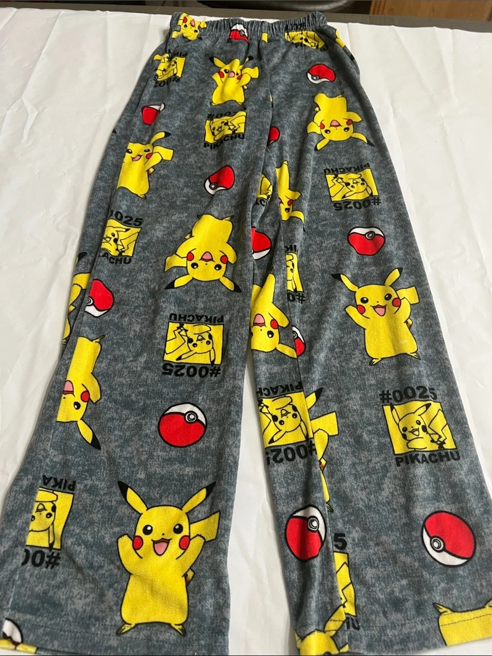 American Apparel Grey Pikachu Fleece Pajama Bottoms with Yellow & Red Print
